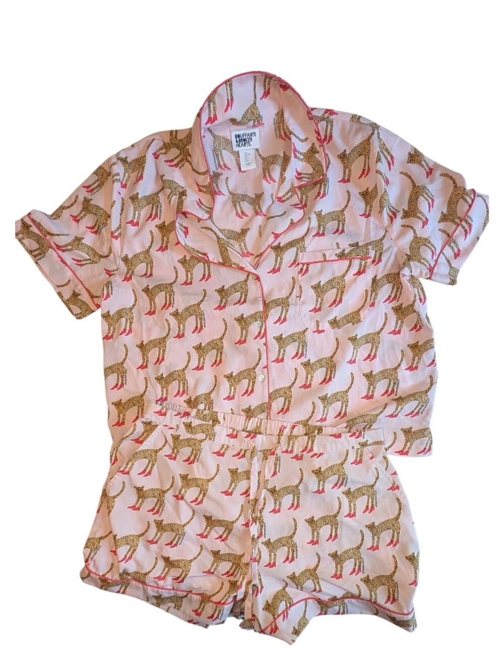 Bouffants & Broken Hearts Quirky Fun High-Heeled Cheetah Print Pajama Set Pink L - Picture 2 of 10